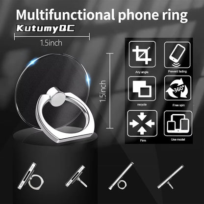 Transparent Cell Phone Ring Holder Stand 360° Degree Rotation Clear Finger Grip Kickstand Compatible Iphones or Phone Case