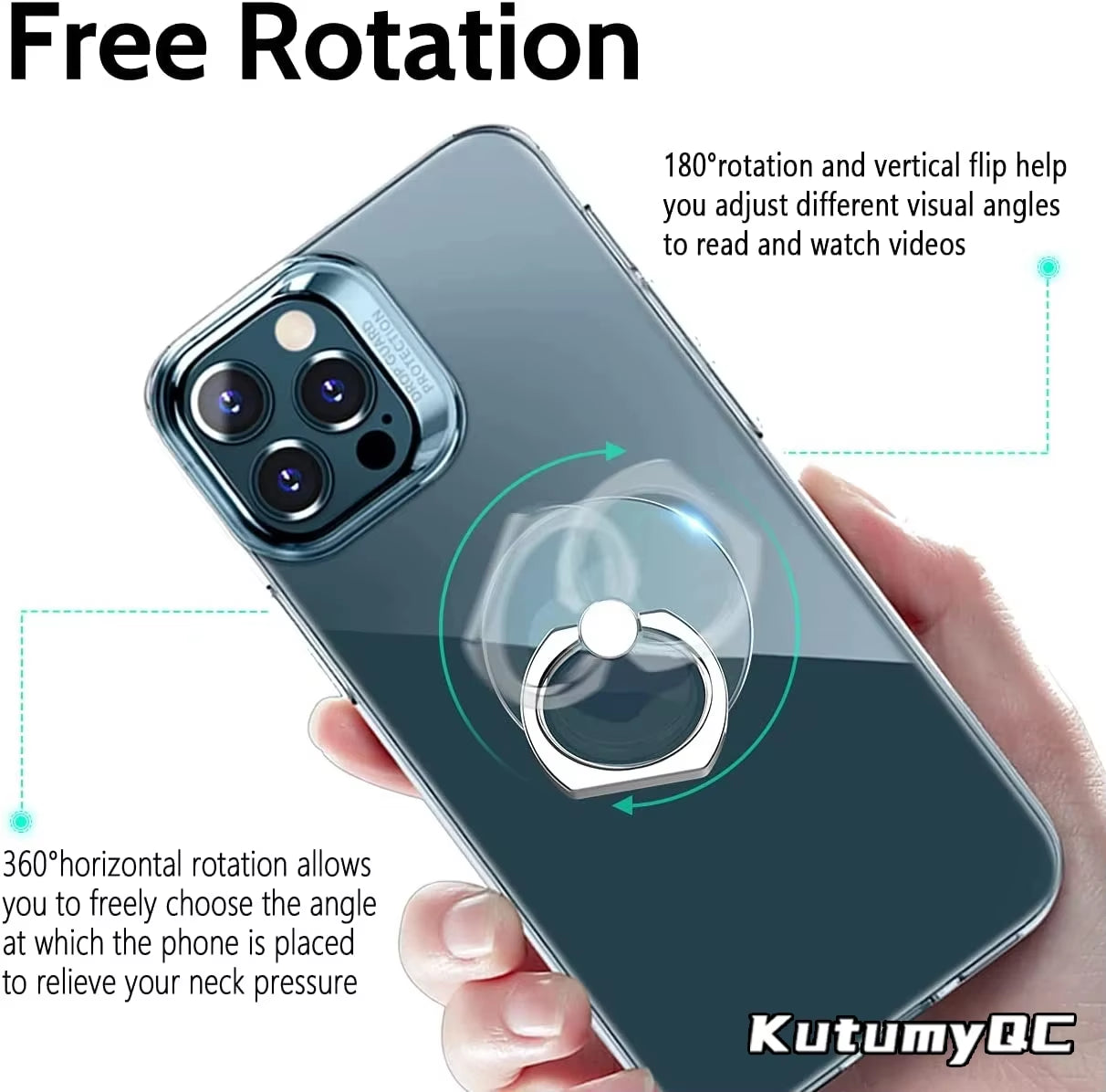 Transparent Cell Phone Ring Holder Stand 360° Degree Rotation Clear Finger Grip Kickstand Compatible Iphones or Phone Case