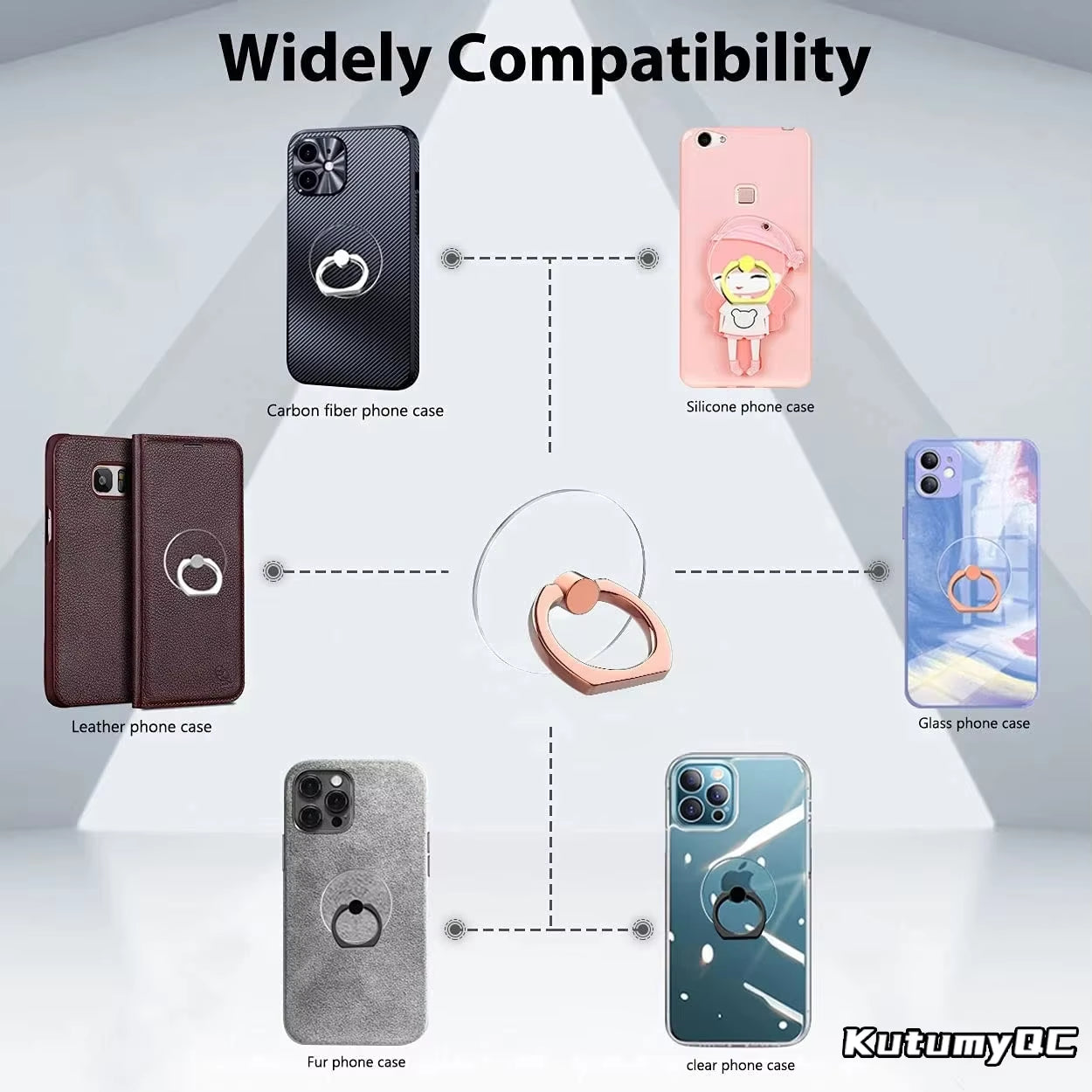 Transparent Cell Phone Ring Holder Stand 360° Degree Rotation Clear Finger Grip Kickstand Compatible Iphones or Phone Case